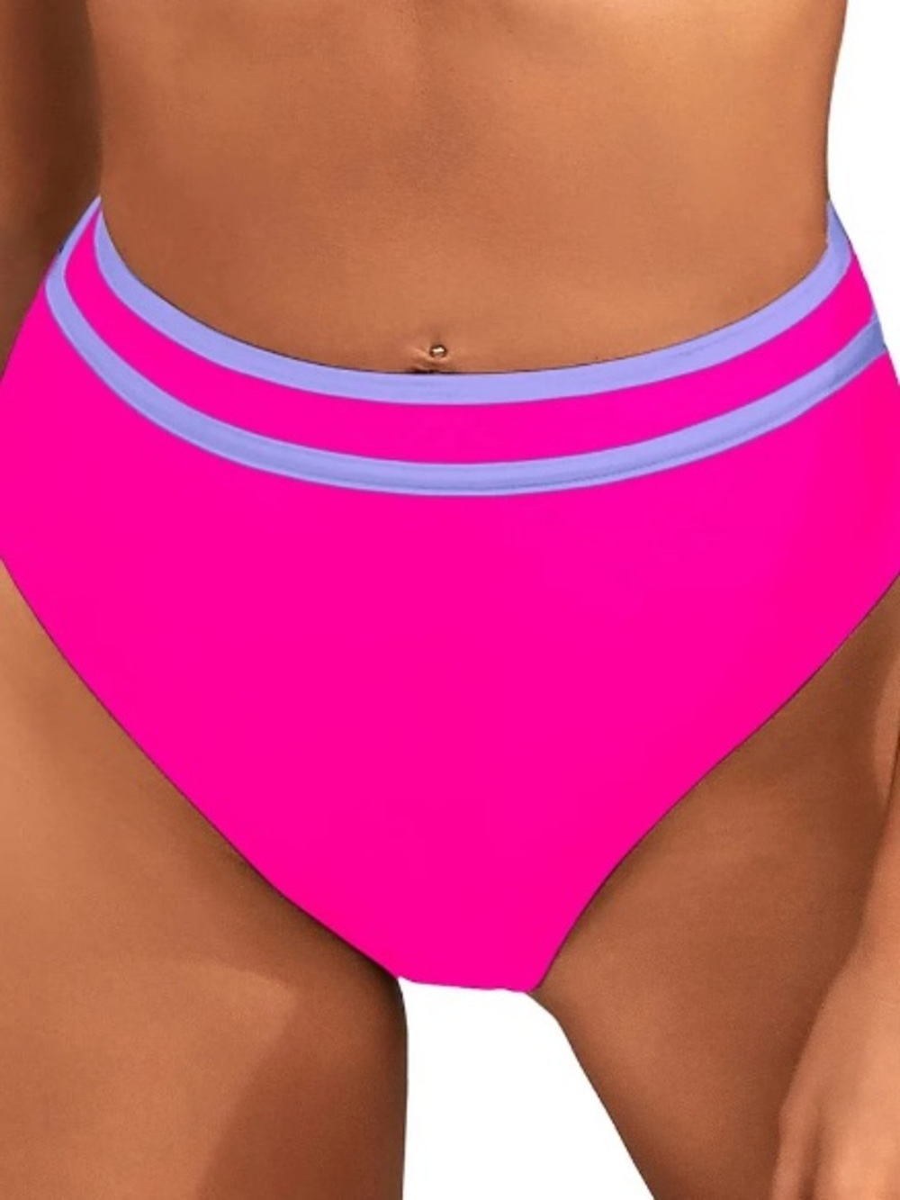 Moshu Hot Pink High-Waist Sporty Swim Bottoms With Purple Contrast Trim, M, NWOT